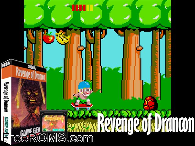 Revenge of Drancon Game Gear game showing 3D box cover and gameplay screenshot